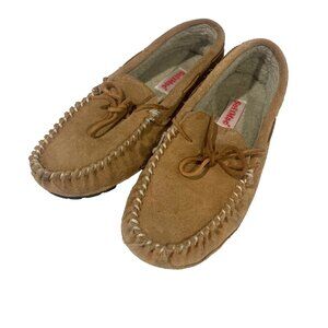 SOFTMOC Leather Moccasins Tan 9M Shearling Cabincore Cozy Slippers Cottagecore